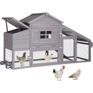 Chicken Coop Mobile Hen Coop, Large Poultry Cage with Wheels Outdoor Backyard Chicken House